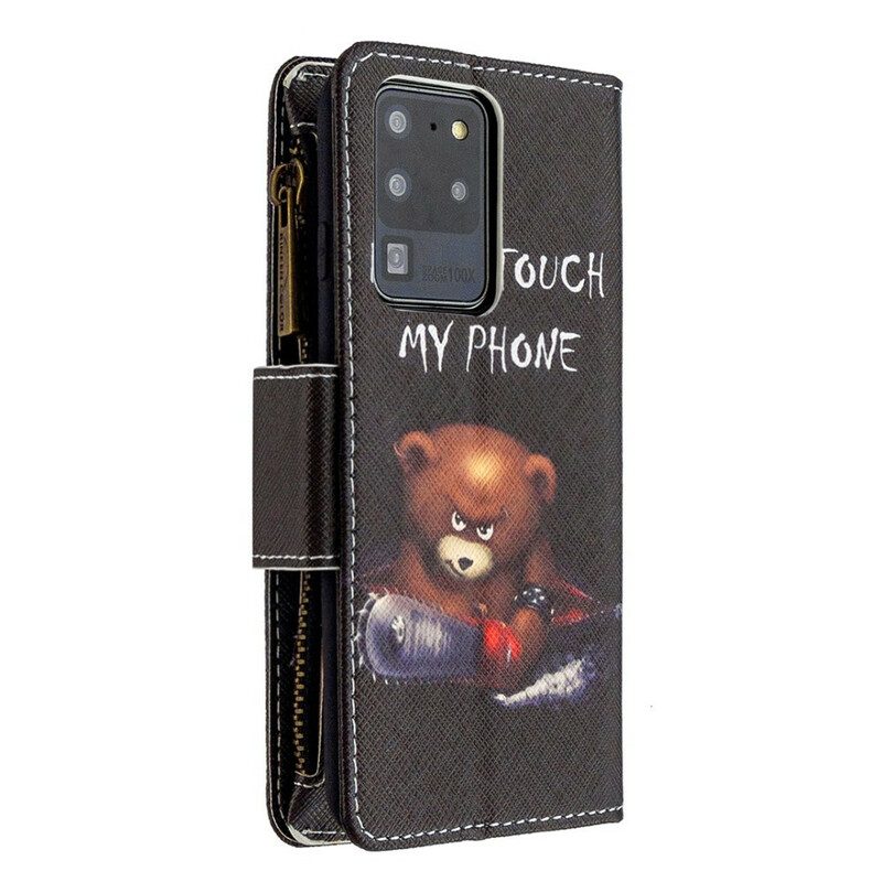 Custodia in pelle Samsung Galaxy S20 Ultra Orsetto Tascabile Con Cerniera