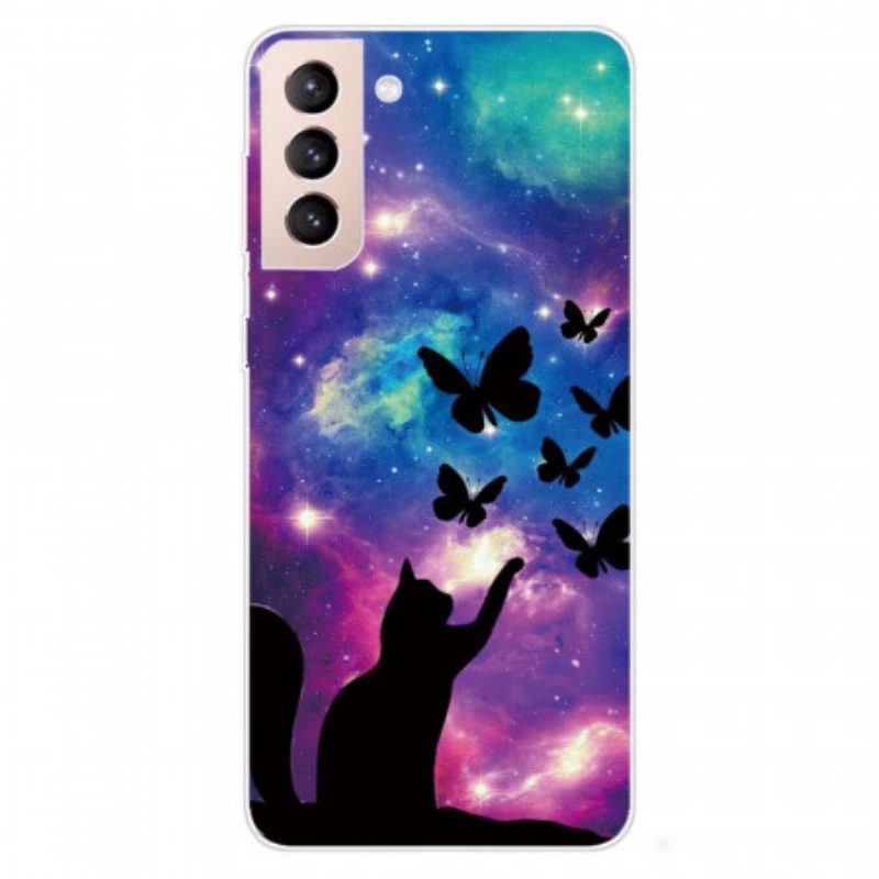 Cover Samsung Galaxy S22 5G Gatto E Farfalle Nello Spazio