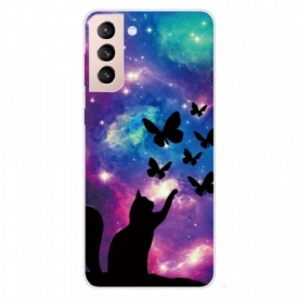 Cover Samsung Galaxy S22 5G Gatto E Farfalle Nello Spazio