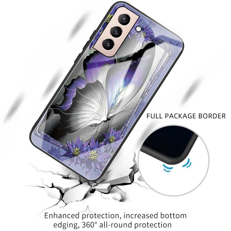 Cover Samsung Galaxy S22 5G Vetro Temperato Farfalla Viola