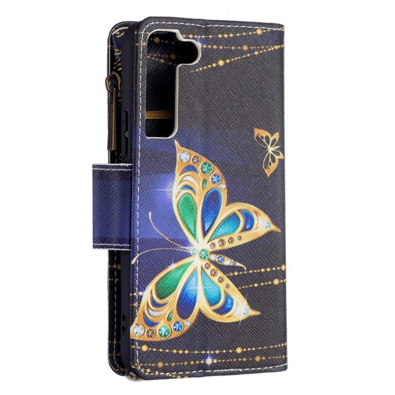 Custodia A Portafoglio Samsung Galaxy S22 5G Tasca Con Cerniera Per Farfalle