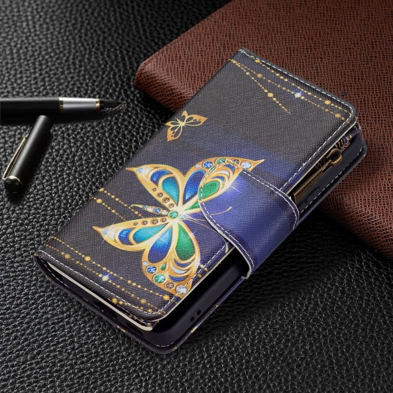Custodia A Portafoglio Samsung Galaxy S22 5G Tasca Con Cerniera Per Farfalle