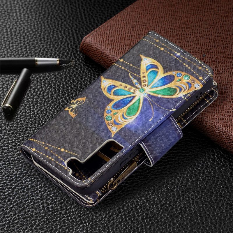 Custodia A Portafoglio Samsung Galaxy S22 5G Tasca Con Cerniera Per Farfalle