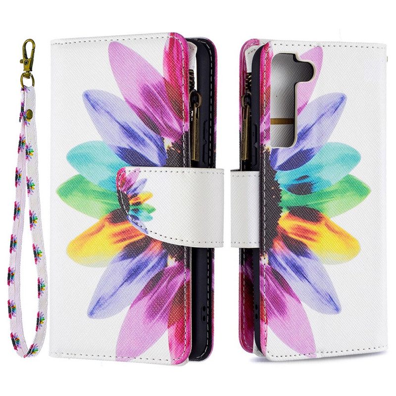Custodia A Portafoglio Samsung Galaxy S22 5G Tasca Con Zip A Fiore