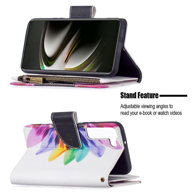 Custodia A Portafoglio Samsung Galaxy S22 5G Tasca Con Zip A Fiore