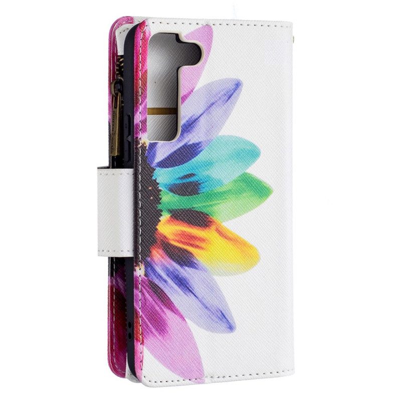 Custodia A Portafoglio Samsung Galaxy S22 5G Tasca Con Zip A Fiore