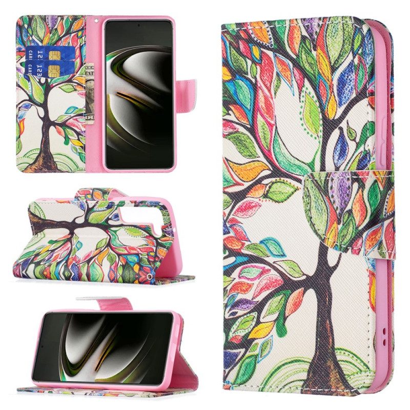 Custodia in pelle Samsung Galaxy S22 5G Albero Colorato