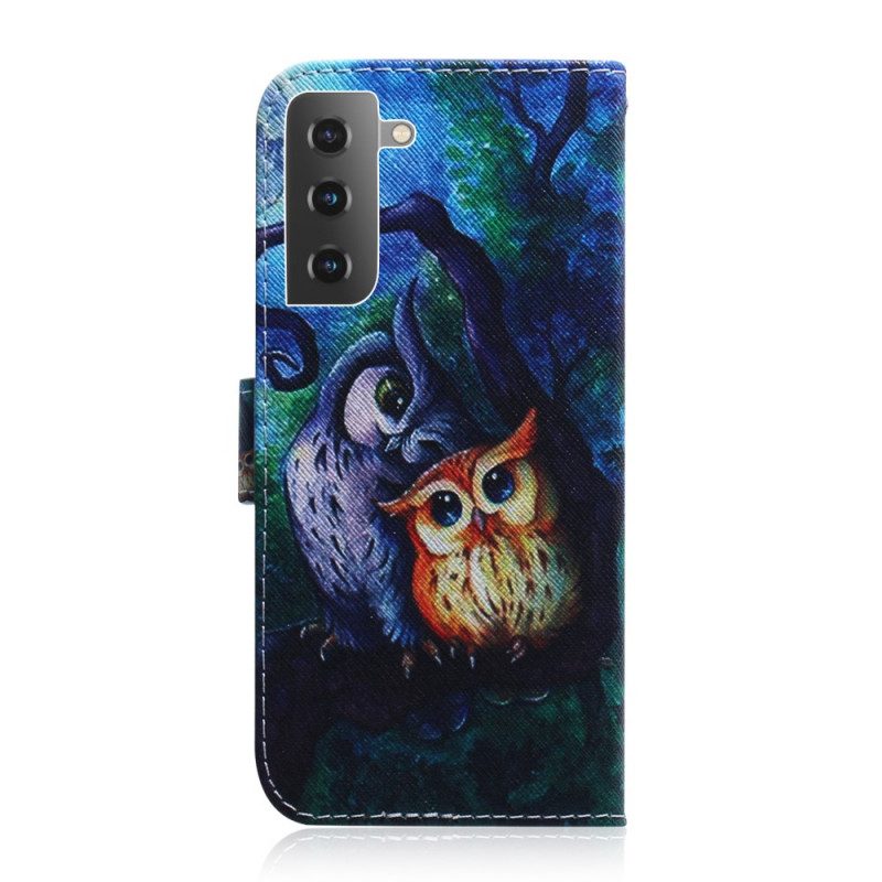 Custodia in pelle Samsung Galaxy S22 5G Dipinto Di Gufi