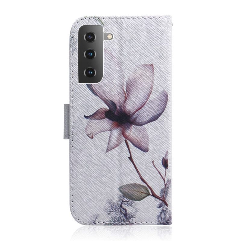 Custodia in pelle Samsung Galaxy S22 5G Fiore Rosa Polveroso