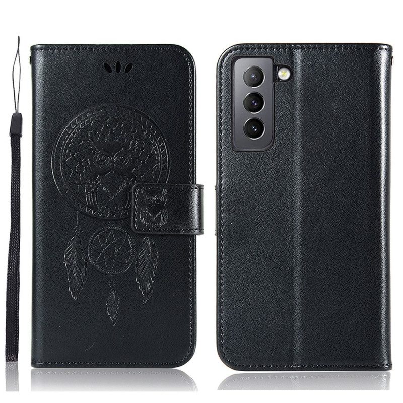 Custodia in pelle Samsung Galaxy S22 5G Gufo Acchiappasogni Effetto Pelle