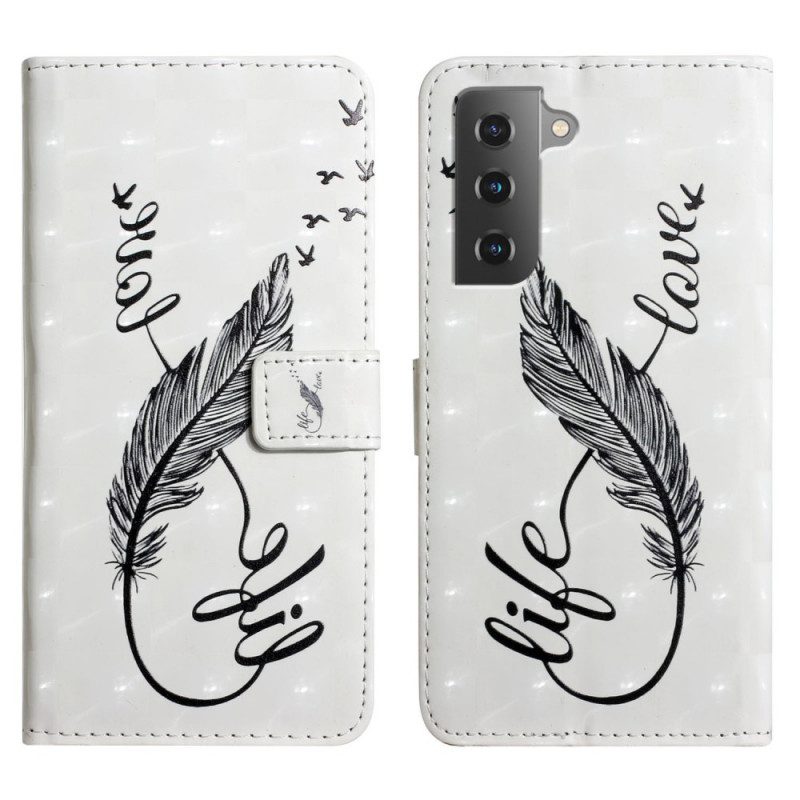Custodia in pelle Samsung Galaxy S22 5G Piuma Vita E Amore