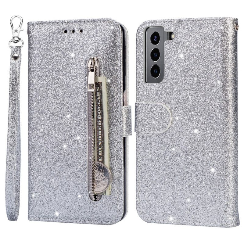 Custodia in pelle Samsung Galaxy S22 5G Portamonete Glitterato
