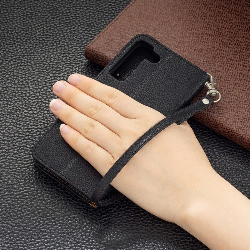 Folio Cover Samsung Galaxy S22 5G Custodia in pelle Litchi Rabat Obliquo