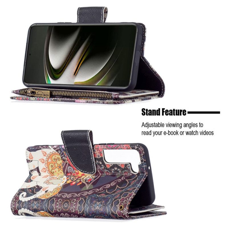 Folio Cover Samsung Galaxy S22 5G Tasca Con Zip A Forma Di Elefante