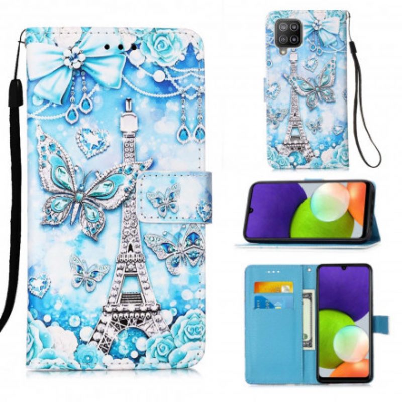 Custodia A Portafoglio Samsung Galaxy A22 Cinturino A Farfalla Della Torre Eiffel