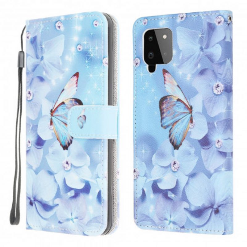 Custodia A Portafoglio Samsung Galaxy A22 Farfalle Di Diamanti Strappy