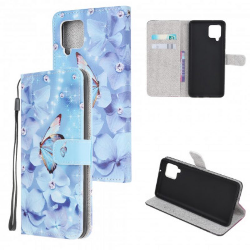Custodia A Portafoglio Samsung Galaxy A22 Farfalle Di Diamanti Strappy
