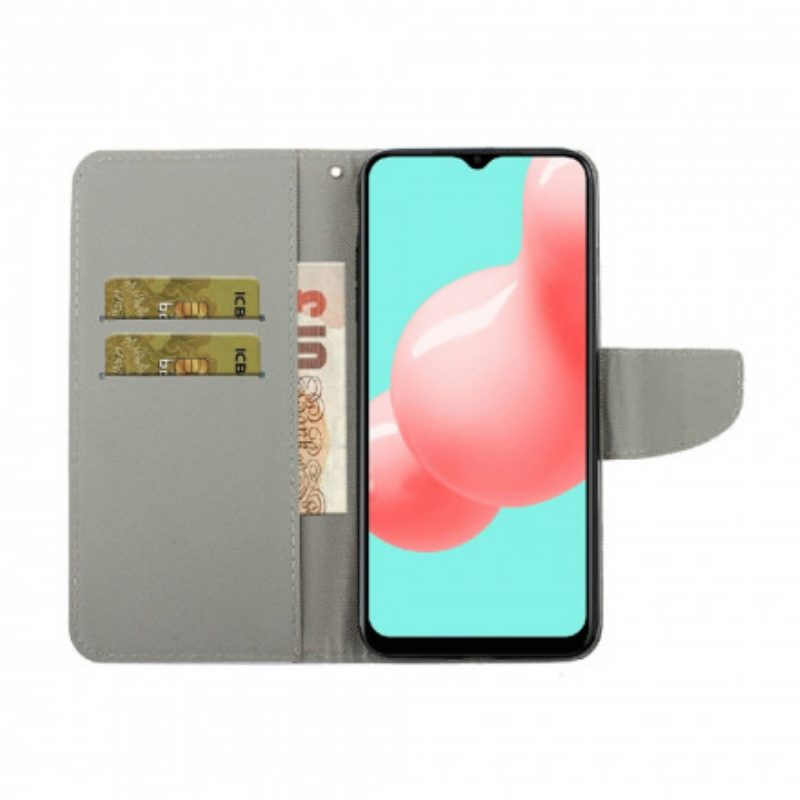 Custodia A Portafoglio Samsung Galaxy A22 Gatto Non Toccarmi Con La Cinghia