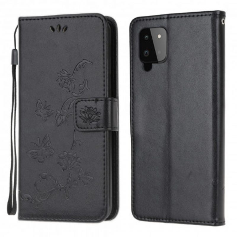 Custodia A Portafoglio Samsung Galaxy A22 Perizoma Farfalle E Fiori
