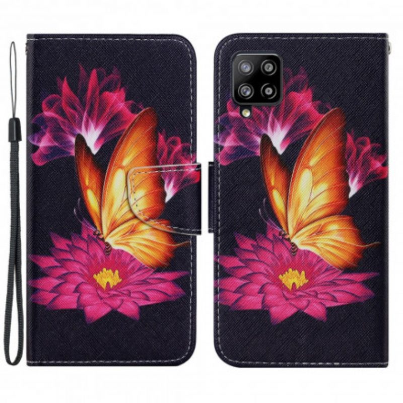 Custodia in pelle Samsung Galaxy A22 Farfalla E Loto