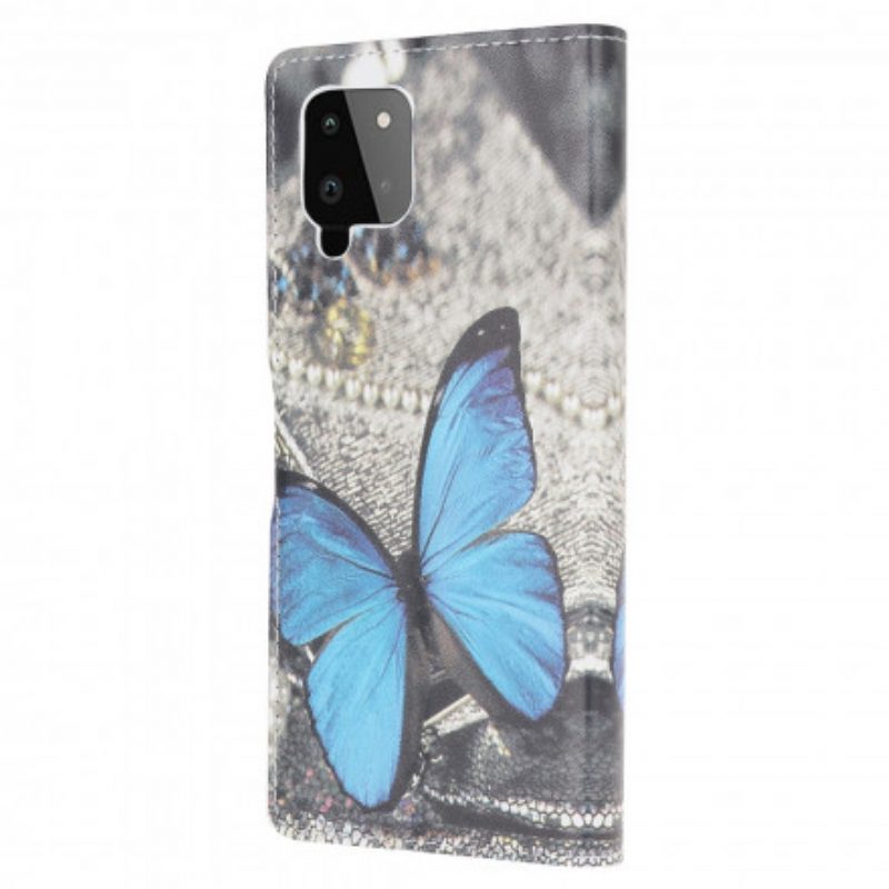 Custodia in pelle Samsung Galaxy A22 Farfalla Prestigio Blu