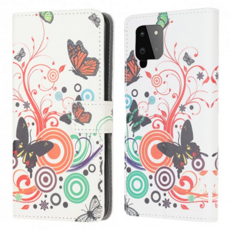 Custodia in pelle Samsung Galaxy A22 Farfalle E Fiori