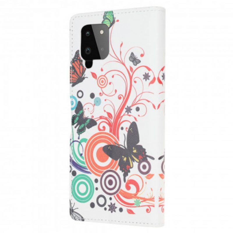 Custodia in pelle Samsung Galaxy A22 Farfalle E Fiori