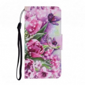 Custodia in pelle Samsung Galaxy A22 Farfalle E Tulipani