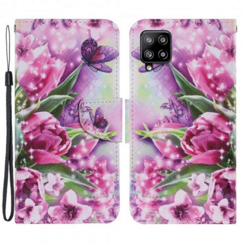 Custodia in pelle Samsung Galaxy A22 Farfalle E Tulipani