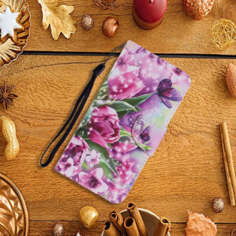 Custodia in pelle Samsung Galaxy A22 Farfalle E Tulipani