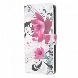 Custodia in pelle Samsung Galaxy A22 Fiori Tropicali