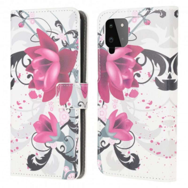 Custodia in pelle Samsung Galaxy A22 Fiori Tropicali
