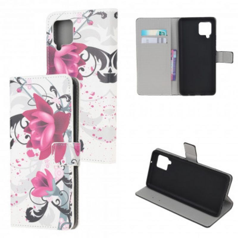 Custodia in pelle Samsung Galaxy A22 Fiori Tropicali