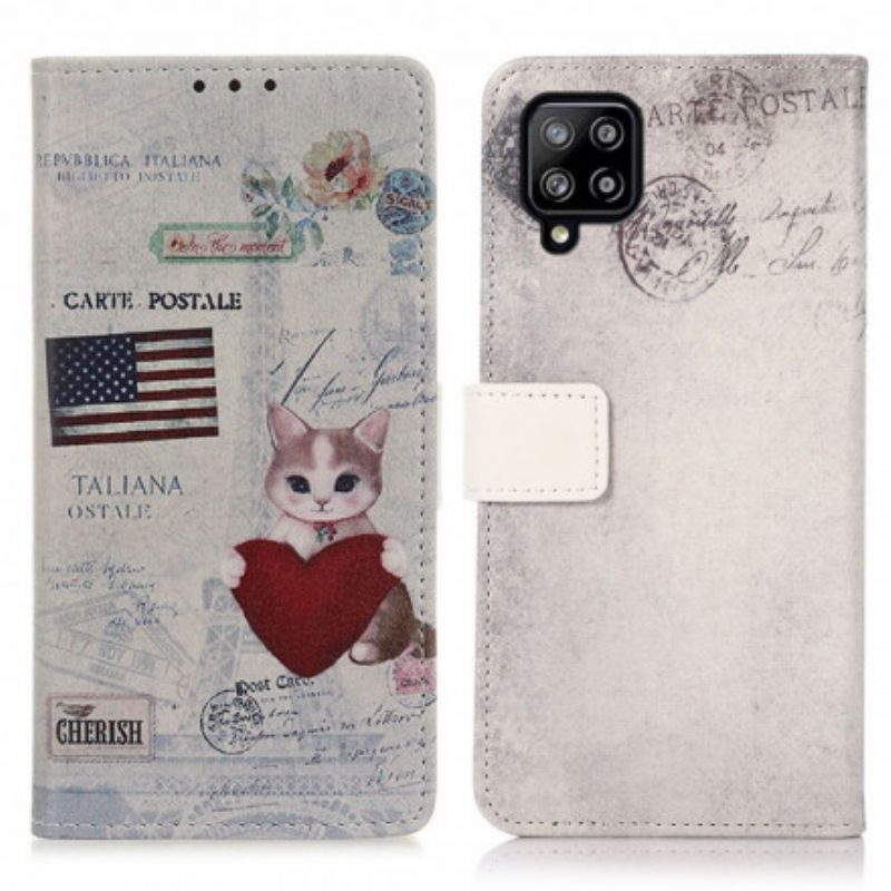 Custodia in pelle Samsung Galaxy A22 Gatto Viaggiatore