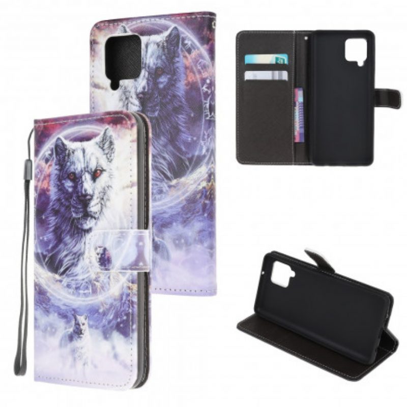 Custodia in pelle Samsung Galaxy A22 Lupo In Inverno Con Cordino