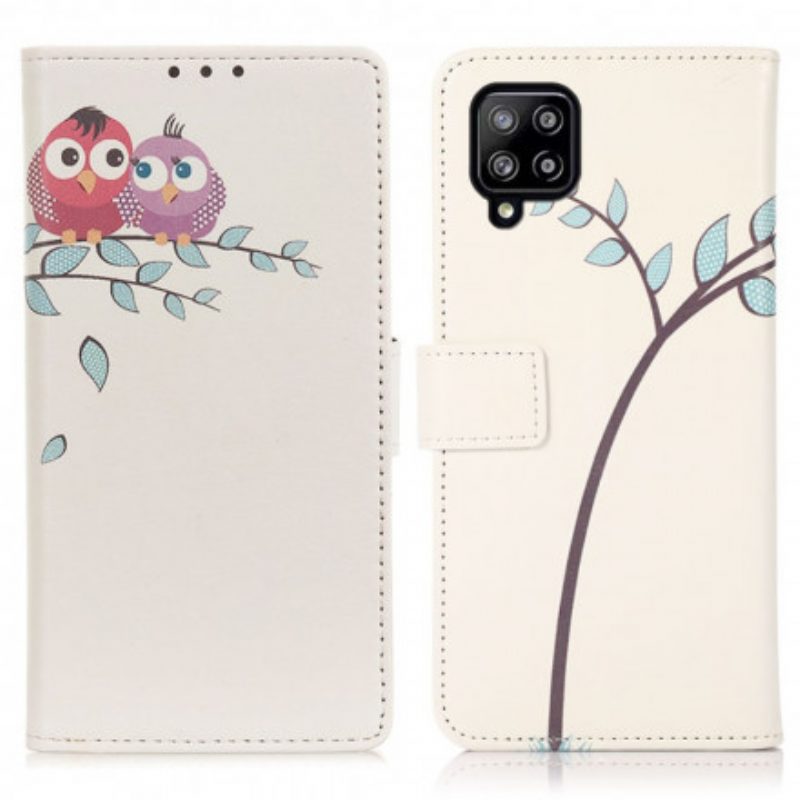 Custodia in pelle Samsung Galaxy A22 Paio Di Gufi Sull'albero