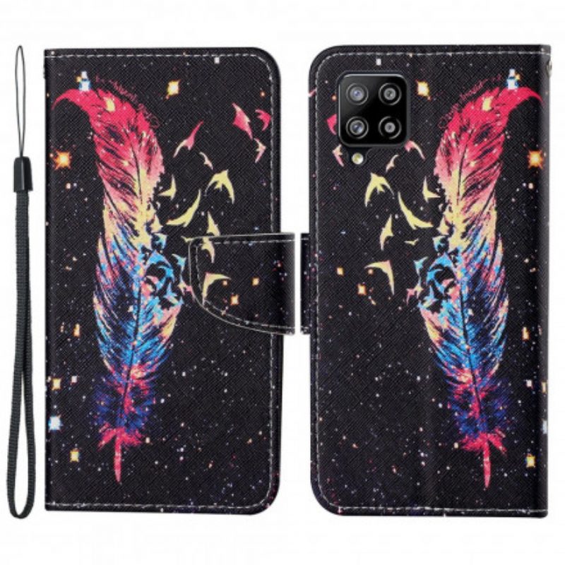 Custodia in pelle Samsung Galaxy A22 Piuma Colorata Con Cinturino