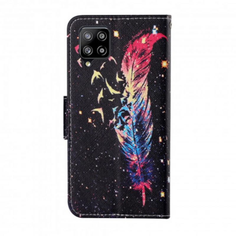 Custodia in pelle Samsung Galaxy A22 Piuma Colorata Con Cinturino