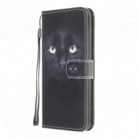 Custodia in pelle Samsung Galaxy A22 Strappy Occhi Di Gatto Nero