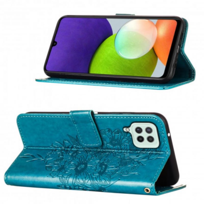 Folio Cover Samsung Galaxy A22 Design A Farfalla Con Cordino
