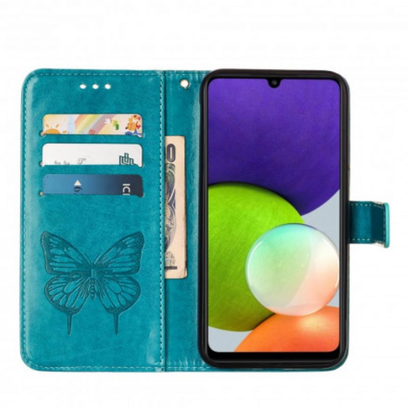 Folio Cover Samsung Galaxy A22 Design A Farfalla Con Cordino