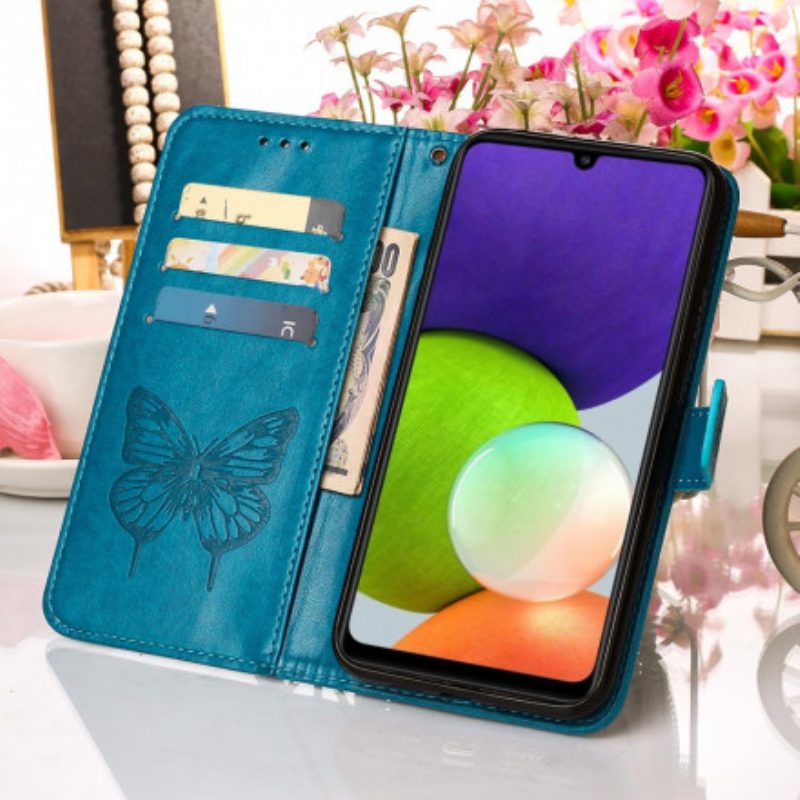 Folio Cover Samsung Galaxy A22 Design A Farfalla Con Cordino