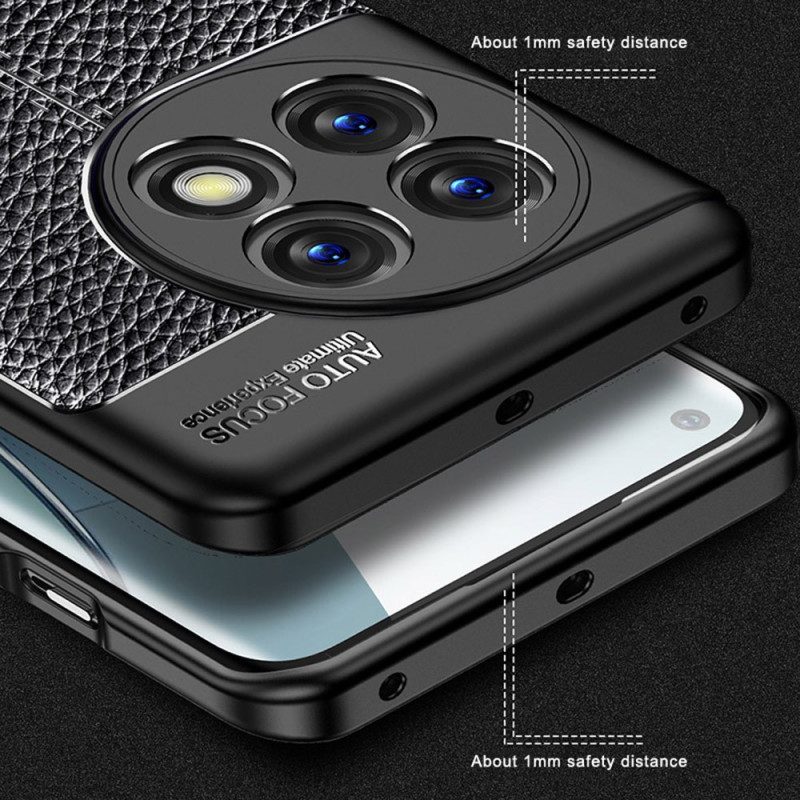 Cover OnePlus 11 5G Doppia Linea Litchi Effetto Pelle