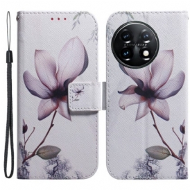 Custodia in pelle OnePlus 11 5G Fiore Rosa Polveroso