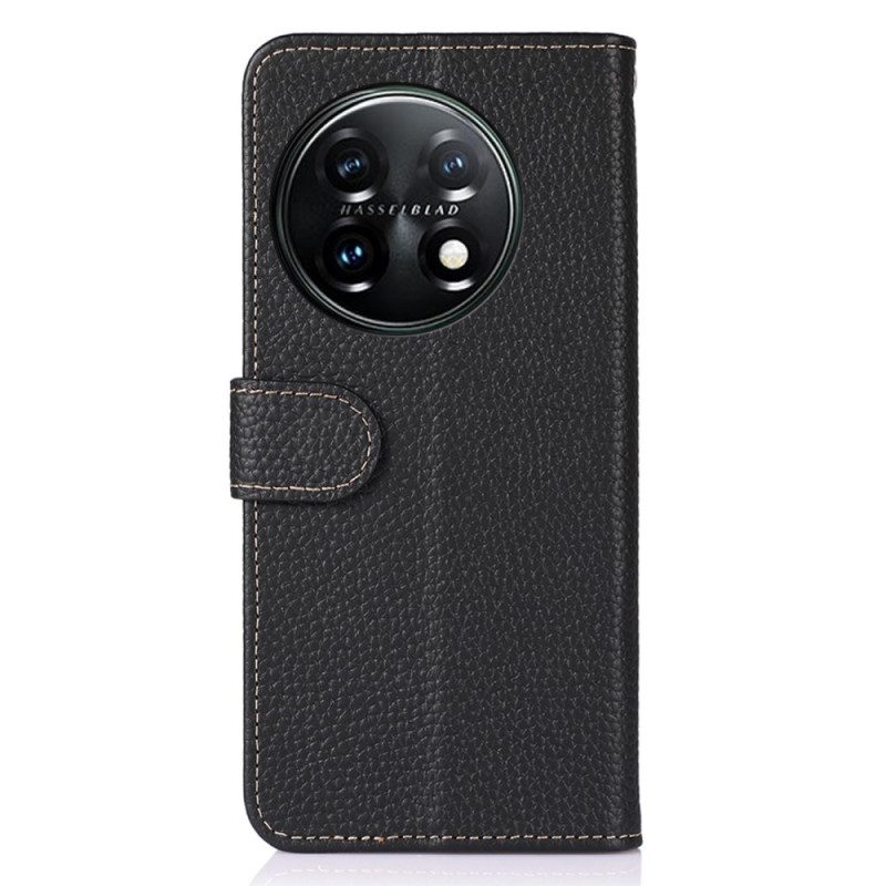 Custodia in pelle OnePlus 11 5G Litchi In Vera Pelle Khazneh