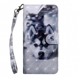 Custodia in pelle Samsung Galaxy A71 Cane In Bianco E Nero