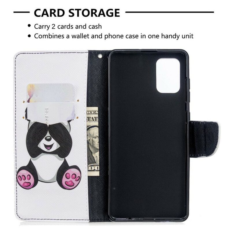 Custodia in pelle Samsung Galaxy A71 Divertimento Panda