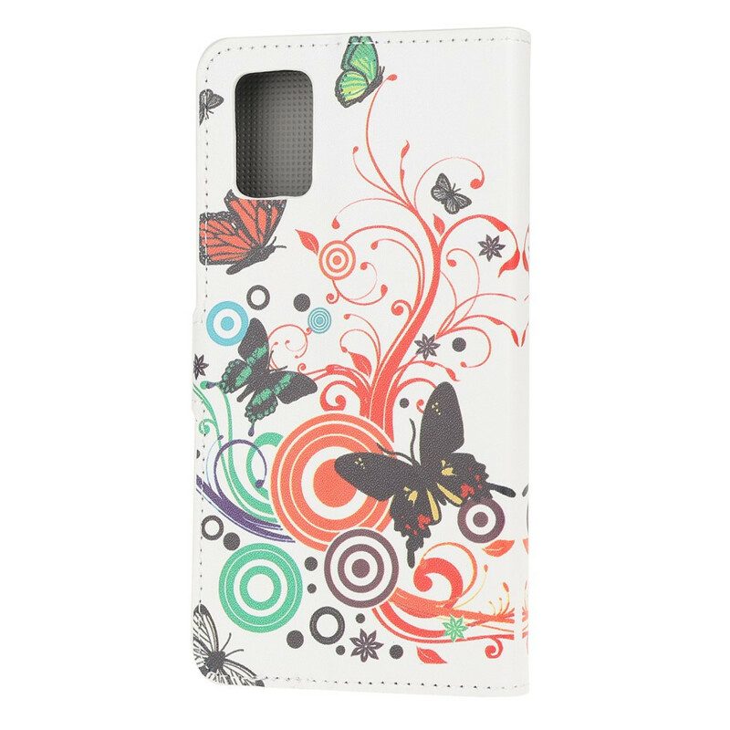 Custodia in pelle Samsung Galaxy A71 Farfalle E Fiori