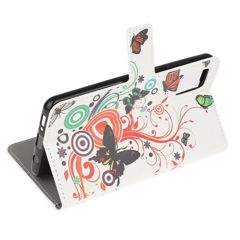 Custodia in pelle Samsung Galaxy A71 Farfalle E Fiori