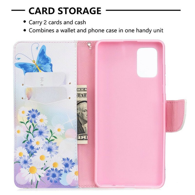 Custodia in pelle Samsung Galaxy A71 Farfalle E Fiori Dipinti